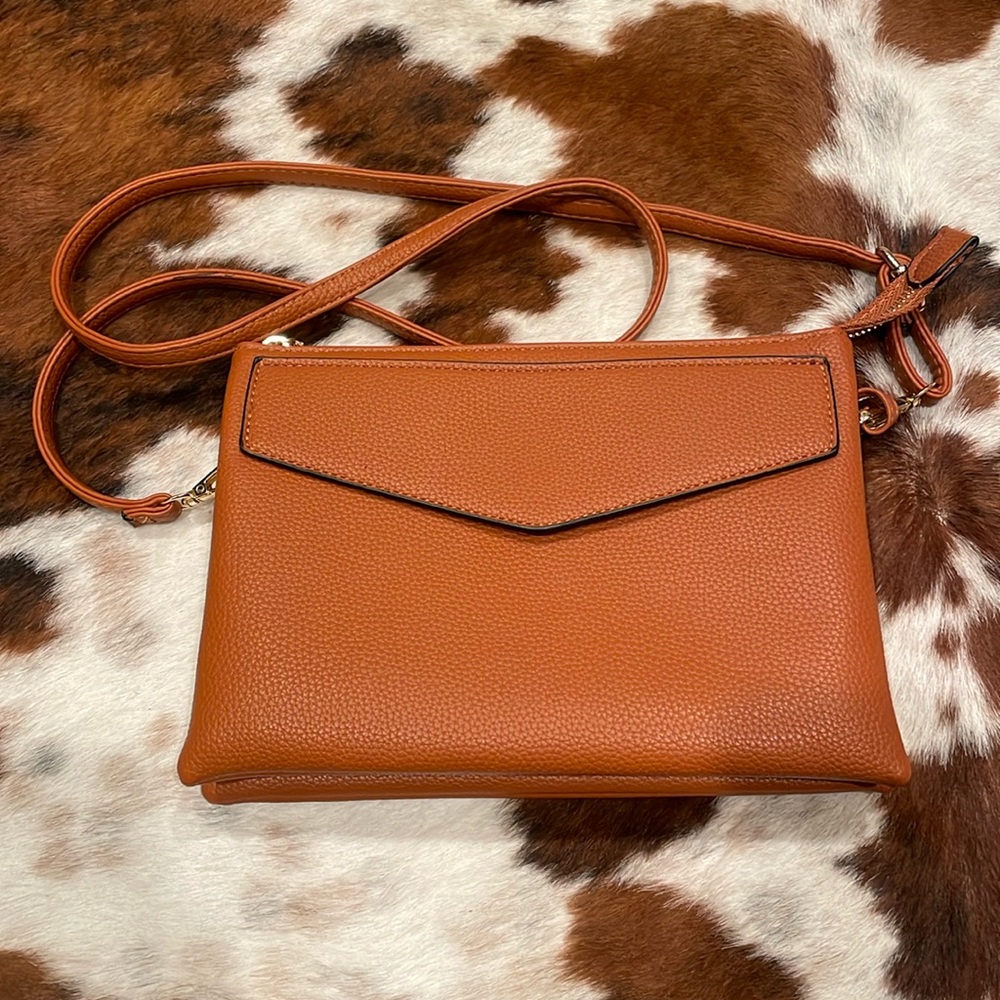 Light brown vegan leather crossbody purse